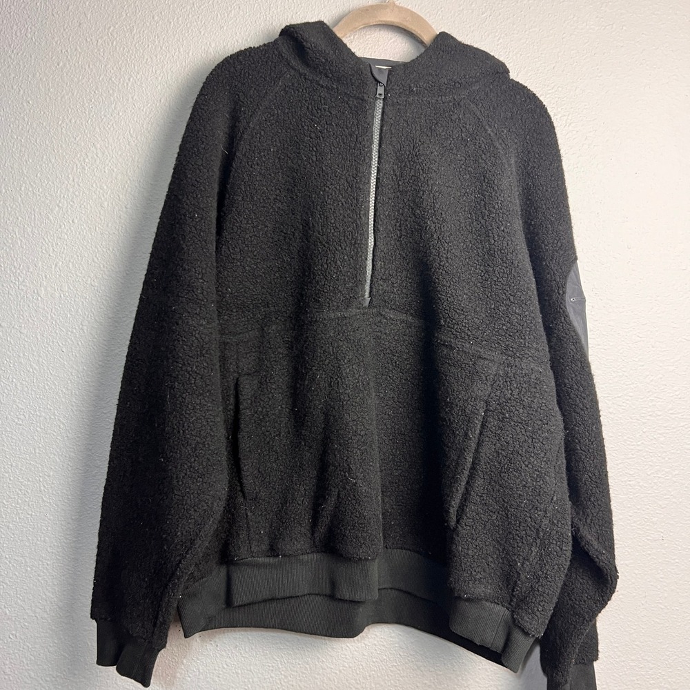 Outdoor Voices MegaFleece Half-Zip Hoodie Black Wool Blend XL Ahtleisure Lounge